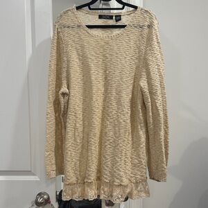 Cream Knit Sweater with Lace Hem